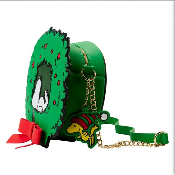NWT Peanuts Loungefly Light-Up Snoopy Holiday Wreath Crossbody W/ Woodstock - Picture 3 of 5